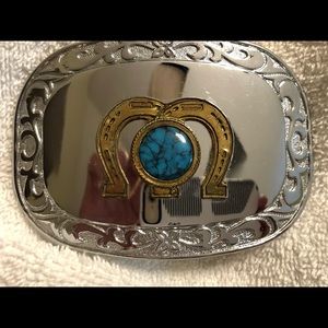 🆕 Western Style Horseshoe Turquoise Belt Buckle
